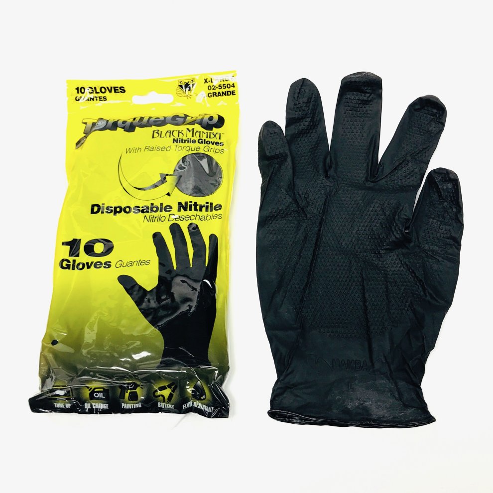 [BLACKMAMBA10PCS] Black Mamba Torque Grip Industrial Strength Nitrile Gloves XL Pack 10