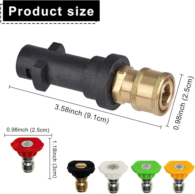 Adaptateur de nettoyeur haute pression pour Karcher K2 K3 K4 K5 K6 K7, adaptateur Karcher à connexion rapide avec 5 embouts de buse d'alimentation à plusieurs degrés